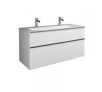 Lavabo de fundición mineral burgbad Fiumo, incluido el mueble de lavabo, con frontal plisado de 1220 mm de anchura, con 2 orificios para grifería, SFXO122F3957G0146, Color: Azul hielo mate suave / azu
