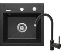 Lavabo de granito Deante con grifo, de un solo seno, color grafito, dimensiones: 440 x 440 x 184 mm