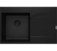 Lavabo de granito Evora 1, con una cubeta y una superficie de escurrido a la derecha, dimensiones 760X500X195, 3 5", color (Nero), incluye sifón compacto (ahorrador de espacio) modelo ZQJ_N11P