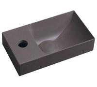 Lavabo de hormigón Sapho PICCOLINO, 30,8 x 17 cm, grifería para montaje en la izquierda, color marrón oscuro mate
