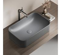 Lavabo de sobreponer rectangular, 61 x 38 x 15 cm, cerámica, acabado mate gris oscuro
