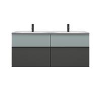 Lavabo doble de fundición mineral burgbad Fiumo con mueble de lavabo, anchura 1420mm, SGGR142F3958G0200, Color: Grafito mate suave / Grafito mate suave, mango negro mate G0200