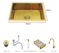 Lavabo dorado – 60x40 cm – Acero inoxidable 304 – Para encastrar o para instalar debajo de la encimera – Resistente a los arañazos