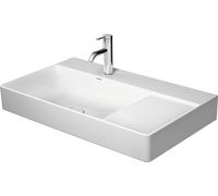 Lavabo DuraSquare de Duravit, 80x47cm, 1 agujero para grifo, lavabo a la izquierda, sin rebosadero, parte inferior acristalada, 23488000411, Color: Blanco con Wondergliss