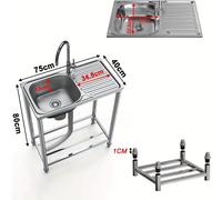 Lavabo industrial independiente - Lavabo de pie - Cubeta de lavado - Mesa de trabajo - Cubeta para platos - Lavabo industrial de pie