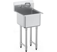 Lavabo industrial y de preparación, con panel trasero de acero inoxidable