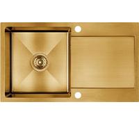 Lavabo Marmara, fregadero de un solo bol, escurridor, acero inoxidable dorado de alta calidad 304, dimensiones 760x440 mm, reversible, encimera, larga garantía