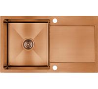 Lavabo Marmara, fregadero de un solo seno, cobre, con desagüe alargado, rectangular, encimera, 760x440 mm, resistente a los arañazos, incluye sifón