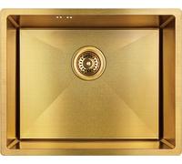 Lavabo Marmara, fregadero de un solo seno, color dorado, acero inoxidable 304, 540x440 mm, profundidad 190 mm, montaje empotrado/suspendido, con desagüe, 15 años de garantía