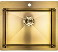 Lavabo Marmara, fregadero de un solo seno, color dorado, acero inoxidable 304, encimera o suspendido, 15 años de garantía