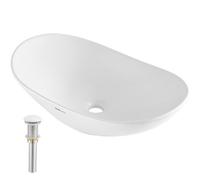 Lavabo ovalado VEVOR, lavabo de cerámica blanca para baño de 23,3 x 14,2 pulgadas, lavabo de cerámica blanca para baño sobre encimera, lavabo de estilo moderno, bien empaquetado para baño, hotel, inod