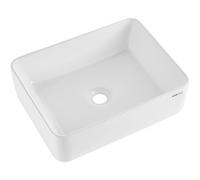 Lavabo rectangular VEVOR, lavabo de cerámica blanca para baño de 19" x 14,7", lavabo de cerámica blanca para baño sobre encimera, estilo moderno, elegante y luminoso, perfecto para baño, hotel, inodor