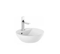 Lavabo redondo de 42 cm en porcelana blanca con orificio para grifo Sanlife de Unisan - Con válvula redonda