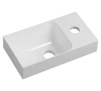 Lavabo Sapho PICCOLINO, de mármol sintético "Gussmarmor", dimensiones 30,8 x 17 cm, con grifo para agua a la derecha, color blanco