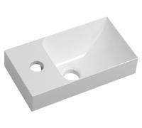 Lavabo Sapho PICCOLINO, de mármol sintético "Gussmarmor", dimensiones 30,8 x 17 cm, grifería para montaje en la izquierda, color blanco