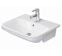 Lavabo semiempotrado DuraStyle 55cm de Duravit con rebosadero, con bancada de grifo, 1 agujero de grifo, 0375550000, Color: Blanco