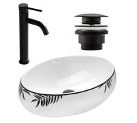 Lavabo Sobre Encimera Rea Shila Black + Grifo De Baño Lungo High Black+ Tapón Black Matt