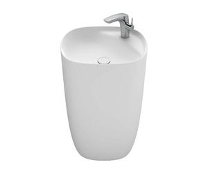 Lavabo Totem de Fineceramic con Desagüe Universal y Repisa Integrada 50x45x88cm Roca