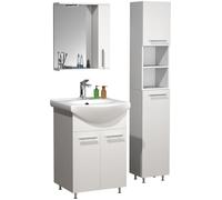 Lavadero de 4 piezas | Armario de lavabo 55 cm | Juego de muebles de baño con espejo de lavabo gabinete alto | práctico juego completo de puertas giratorias Lisalo M