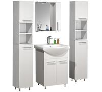 Lavadero de 5 piezas | Armario de lavabo 55 cm | Juego de muebles de baño con armario de espejo de lavabo Gabinete alto | Prácticas puertas giratorias | Juego completo Lisalo M