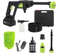 Lavadora a presión inalámbrica de 990 PSI, limpiador portátil de alta presión con 2 baterías, boquilla ajustable 6 en 1, manguera de 5 m y dispensador de jabón para coche, jardín, patio y limpieza al