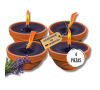 Lavalis 4 velas aromáticas de lavanda, 15 horas de combustión, alternativa a la vela de citronela, 9,5 cm de diámetro, 5 cm de altura de llama, en cuenco de terracota, velas de cera reciclada