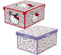 Lavatelli - Set de 2 Cajas de Almacenaje Hello Kitty de Cartón con Tapa, Organizadores para Ropa, Ropa de Cama y Juguetes, para Armario y Cambio de Temporada, 50x39x24 cm, 1 Roja y 1 Lila