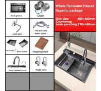 Lavavajillas industrial con sistema de cascada y pantalla digital, fabricado en acero inoxidable, de tamaño extra grande e incluye grifo y dispensador de detergente