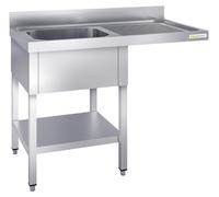 Lavavajillas industrial de acero inoxidable, de un solo cesto, con dimensiones de 1400 x 600 mm, con escurridor a la derecha, modelo PREMIUM de la marca GOLDINOX