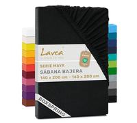 Lavea® Sábana Bajera Ajustable 135x190/200-150x190/200 cm - para Cama 150, Colchones Altos hasta 35 cm, para Camas Boxspring y de Agua, 100% Algodón, con Elástico, Negro