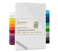 Lavea® Sábana Bajera Ajustable 135x190/200-150x190/200 cm - para Cama 150, Colchones Altos hasta 35 cm, para Camas Boxspring y de Agua, 100% Algodón, con Elástico, Blanco