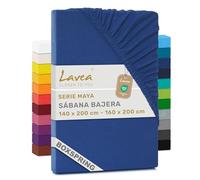 Lavea® Sábana Bajera Ajustable 135x190/200-150x190/200 cm - para Cama 150, Colchones Altos hasta 35 cm, para Camas Boxspring y de Agua, 100% Algodón, con Elástico, Azul Real