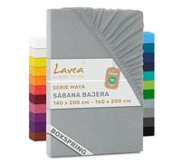 Lavea® Sábana Bajera Ajustable 135x190/200-150x190/200 cm - para Cama 150, Colchones Altos hasta 35 cm, para Camas Boxspring y de Agua, 100% Algodón, con Elástico, Plata