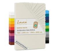 Lavea® Sábana Bajera Ajustable 180x200-200x200 cm - para Cama 180, Colchones Altos hasta 35 cm, para Camas Boxspring y de Agua, 100% Algodón, con Elástico, Crema