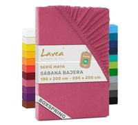 Lavea® Sábana Bajera Ajustable 180x200-200x200 cm - para Cama 180, Colchones Altos hasta 35 cm, para Camas Boxspring y de Agua, 100% Algodón, con Elástico, Coral