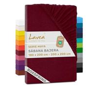 Lavea® Sábana Bajera Ajustable 180x200-200x200 cm - para Cama 180, Colchones Altos hasta 35 cm, para Camas Boxspring y de Agua, 100% Algodón, con Elástico, Burdeos