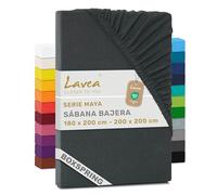 Lavea® Sábana Bajera Ajustable 180x200-200x200 cm - para Cama 180, Colchones Altos hasta 35 cm, para Camas Boxspring y de Agua, 100% Algodón, con Elástico, Antracita