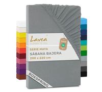 Lavea® Sábana Bajera Ajustable 200x220 cm - Colchones Altos hasta 35 cm, para Camas Boxspring y de Agua, 100% Algodón, con Elástico, Gris Medio