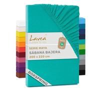 Lavea® Sábana Bajera Ajustable 200x220 cm - Colchones Altos hasta 35 cm, para Camas Boxspring y de Agua, 100% Algodón, con Elástico, Turquesa
