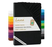 Lavea® Sábana Bajera Ajustable 200x220 cm - Colchones Altos hasta 35 cm, para Camas Boxspring y de Agua, 100% Algodón, con Elástico, Negro