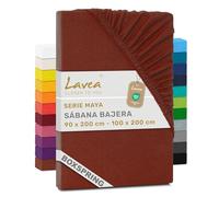 Lavea® Sábana Bajera Ajustable 90x190/200-100x200 cm - para Cama 90, Colchones Altos hasta 35 cm, para Camas Boxspring y de Agua, 100% Algodón, con Elástico, Marrón Castaña