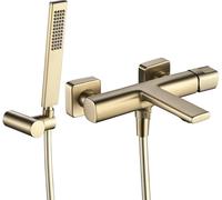 Laveo | Batería de pared para grifo - Acabado dorado cepillado - Juego de ducha - Cartucho cerámico - Grifo para baño