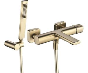 Laveo | Batería de pared para grifo - Acabado dorado cepillado - Juego de ducha - Cartucho cerámico - Grifo para baño