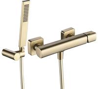 Laveo | Batería de pared para lavabo - Acabado dorado - Cartucho cerámico - Juego de ducha - Acabado brillante