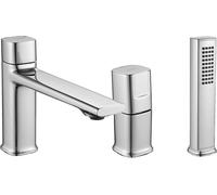 Laveo | Grifo de bañera modelo Tores - 3 orificios - Cromo - Regulador de flujo - Monomando