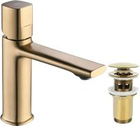 Laveo | Grifo para lavabo - Acabado dorado - Cabezal cerámico - Aireador antical - Válvula de desagüe con sistema de apertura/cierre
