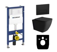 Lavita Conjunto de WC: elem. de pared Geberit Duofix Basic+WC de descarga profunda Lago negro sin reborde+asiento de WC placa de accionamiento negro Conjunto cisterna empotrada Conjunto completo de WC