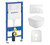 Lavita Duofix Basic Elemento de pared+Inodoro de descarga profunda Dalia Blanco Sin reborde+Asiento de inodoro con cierre automático+Botón blanco Juego completo WC