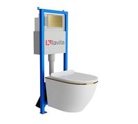 Lavita LAV 101 Elemento de pared para inodoro de 40 cm + pared colgante profundo inodoro SOFI SLIM Gold Line sin borde + placa de control LAV 200.3.5 oro | juego completo | cisterna empotrada |