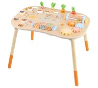 Lawnrden Mesa de DJ para bebés, Mesa de Actividades para niños pequeños, Actividad para niños pequeños, sensorial Montessori 6 en 1 para de 1 a 3 años, Juguete de Madera para bebés, Amarillo
